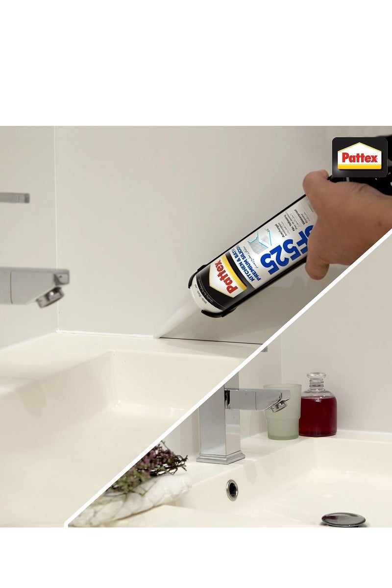 Pattex Sf525 Silicone Sealant And Silicone Gun - Premium Kitchen And Bath silicone sealant and Heavy Duty Series Mould Resistant, Ideal For Showers, Toilets Tiles, Easy Bathroom Sealant 1X280ML Cartridge - Image 2