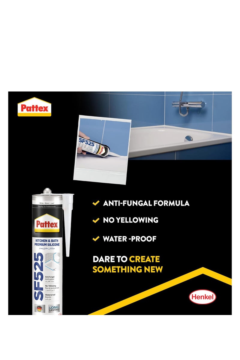 Pattex Sf525 Silicone Sealant And Silicone Gun - Premium Kitchen And Bath silicone sealant and Heavy Duty Series Mould Resistant, Ideal For Showers, Toilets Tiles, Easy Bathroom Sealant 1X280ML Cartridge - Image 5