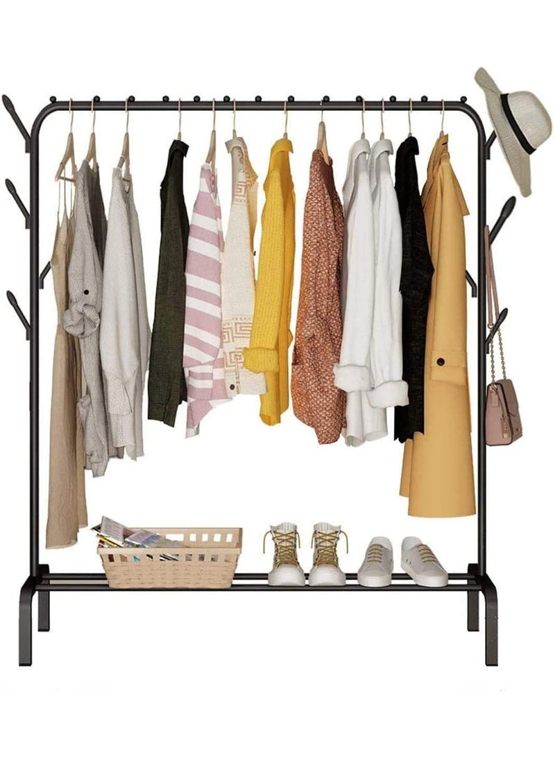 ECVV Cloth Rack Cloth Stand Clothes Hanger Stand Clothing Garment Rack with 8pcs Side Hooks Storage 110cm Length Large Space for Shoes Clothes Jacket Umbrella Hats Scarf Handbags