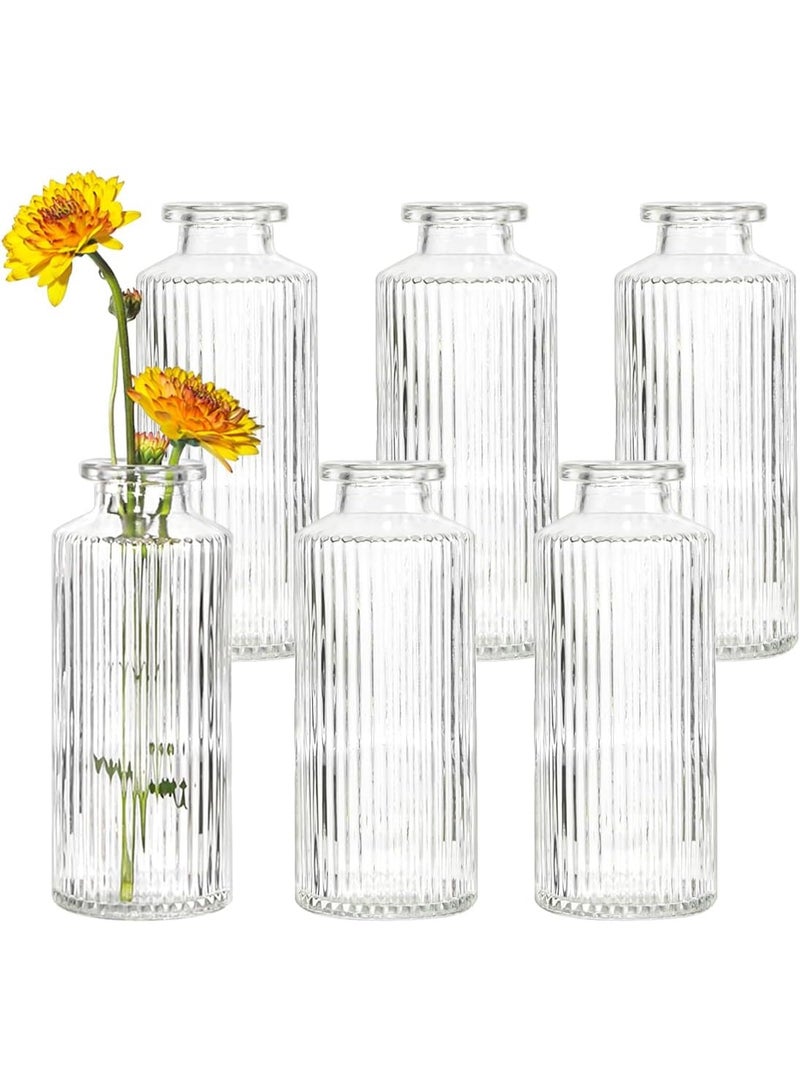FASHION HOME 6pcs Clear Glass Bud Vase Set Mini Vintage Flower Vases for Wedding Small Decorative Bottle - Image 1