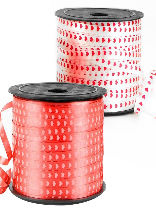 GARNETIN 400 Yard Valentine's Day Red White Curling Ribbon Heart Pattern Ribbon for Gift Wrapping Balloon String Valentines Decorations Birthday Party Supplies Crafts DIY Decorations 5mm - Image 1