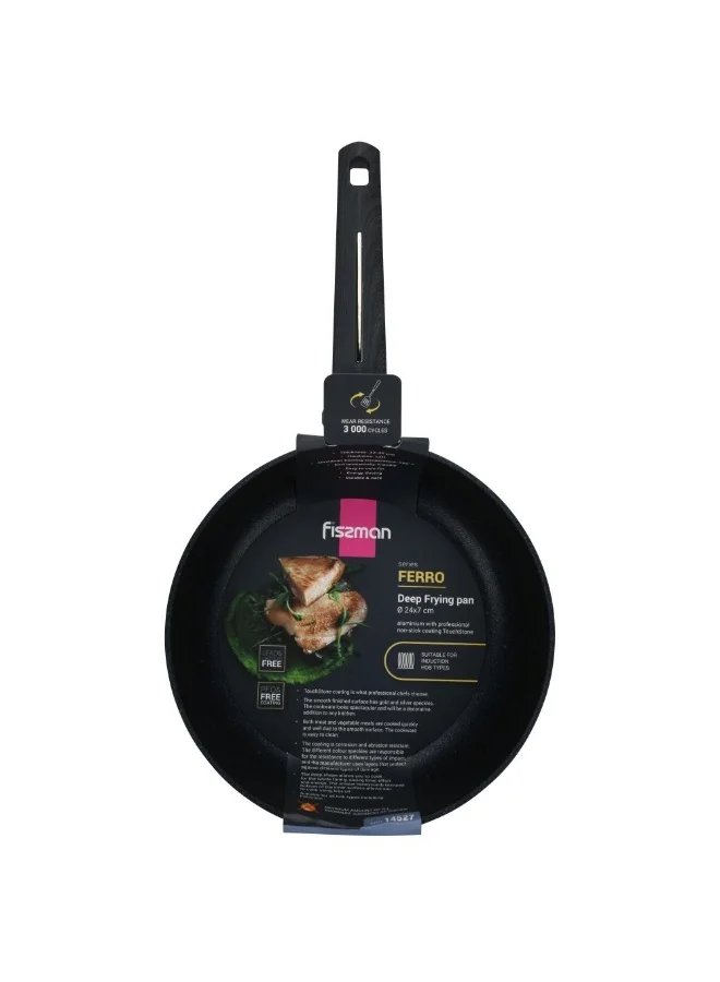 DANUBE HOME Fissman Deep Frying Pan Ferro 24X7Cm With Induction Bottom Aluminium With Non-Stick Coating Durable And Heat-Resistant Perfect For Frying Searing And Cooking