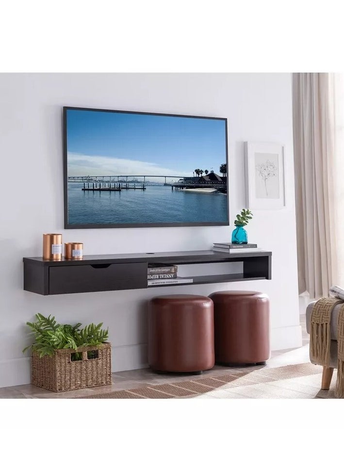 Homzmart - MDF TV Table Black - 180x30x22 cm - Image 1
