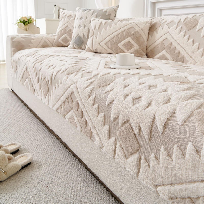 XSlive Boho Plush Couch Covers for Sofa Washable, Fuzzy Soft Couch Cover for Sectional Sofa, Non Slip Jacquard Sofa Cover Furniture Protector for Kids, Pets (Light Coffee,36"x36") - Image 1