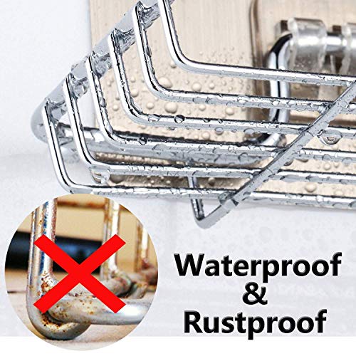 RACKORA Wall Mounted Double Layer soap Dish Holder Stainless Steel Wall Hanging Soap Storage Rack for Kitchen Bathroom-with Self Adhesive Magic Sticker (Silver) - Image 4