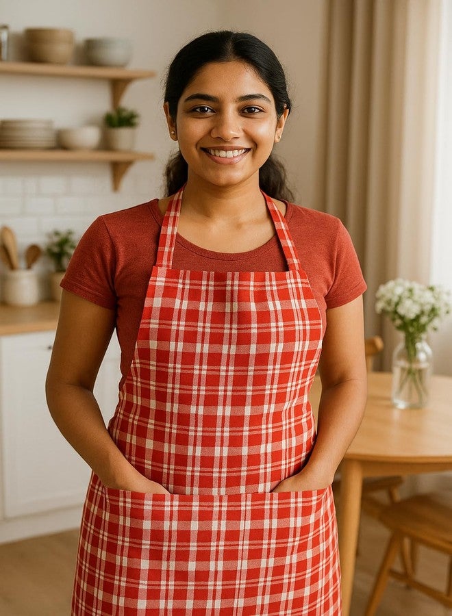 CRAZYWEAVES Cotton Apron for Men And Women (Red) EverSoft Linen – Premium Comfort & Protection, SoftTouch Cooking – Breathable & Stylish BBQ Apron - Image 1