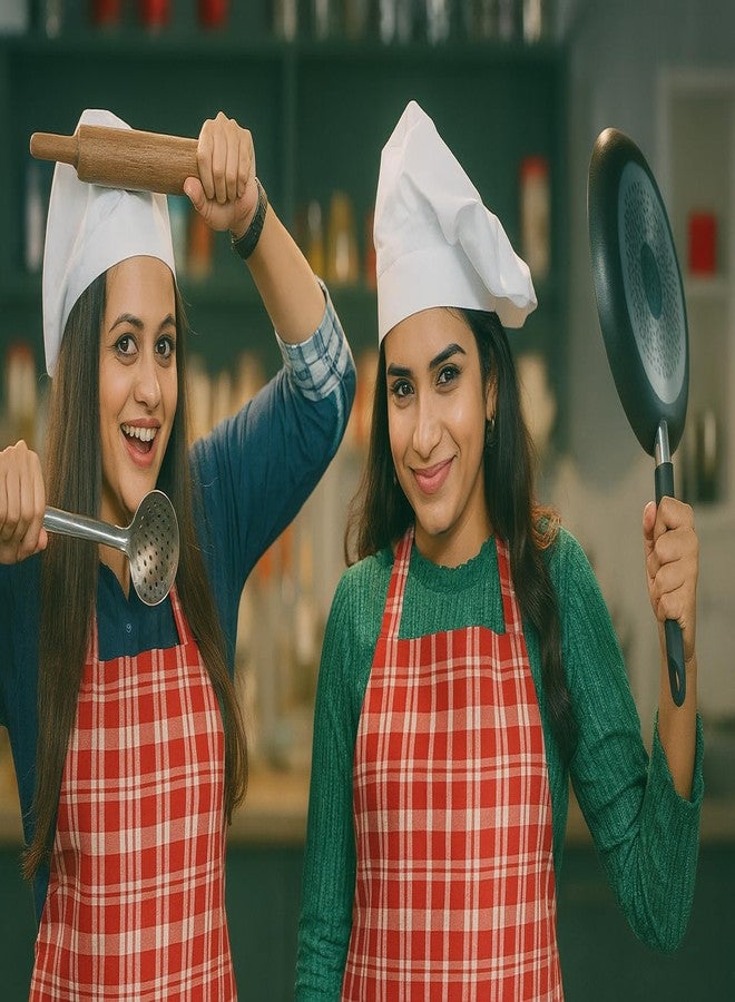 CRAZYWEAVES Cotton Apron for Men And Women (Red) EverSoft Linen – Premium Comfort & Protection, SoftTouch Cooking – Breathable & Stylish BBQ Apron - Image 2