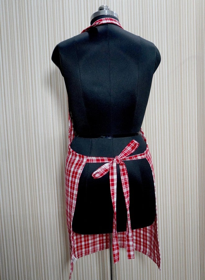 CRAZYWEAVES Cotton Apron for Men And Women (Red) EverSoft Linen – Premium Comfort & Protection, SoftTouch Cooking – Breathable & Stylish BBQ Apron - Image 5