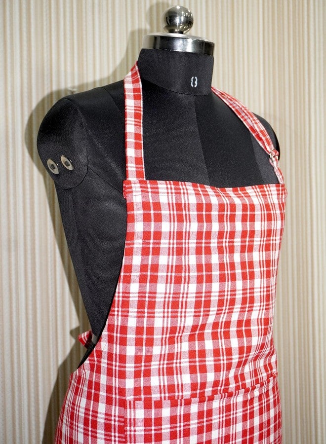CRAZYWEAVES Cotton Apron for Men And Women (Red) EverSoft Linen – Premium Comfort & Protection, SoftTouch Cooking – Breathable & Stylish BBQ Apron - Image 4