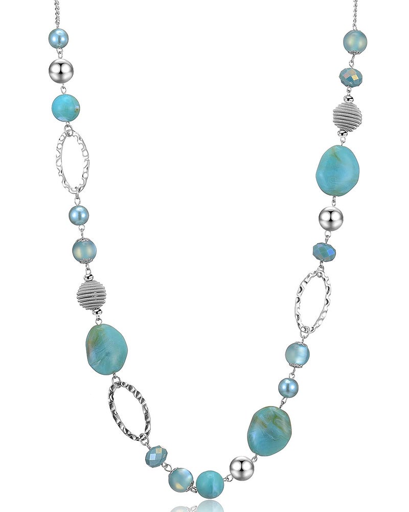 BULINLIN Beaded Long Necklace for Women Silver Sweater Chain Necklace with Crystal Resin Beads, Fashion Jewelry Necklace(Turquoise) - Image 1