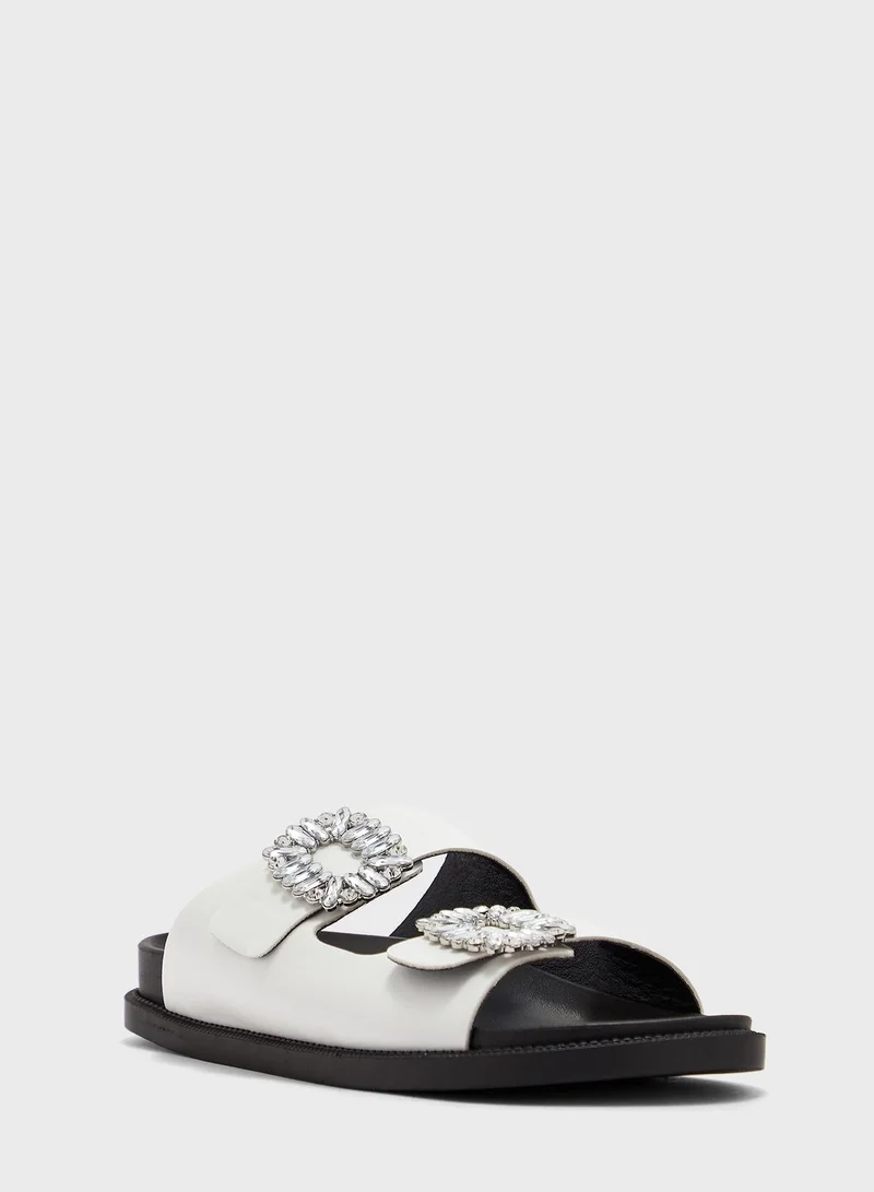 Truffle Jewelled Buckle Flat Sandal