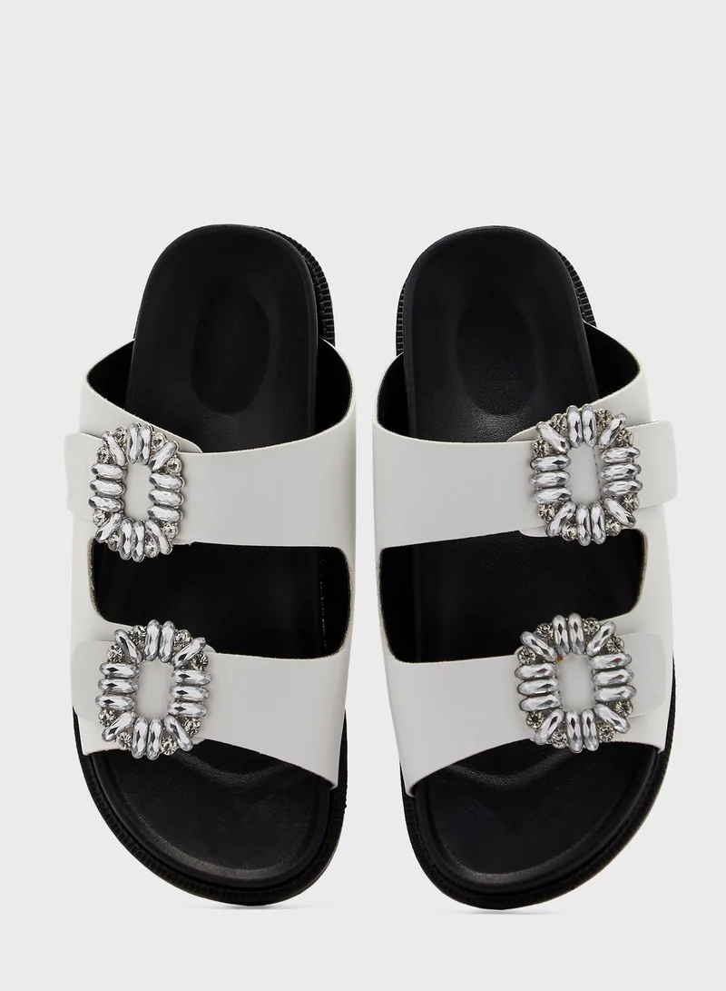 Truffle Jewelled Buckle Flat Sandal