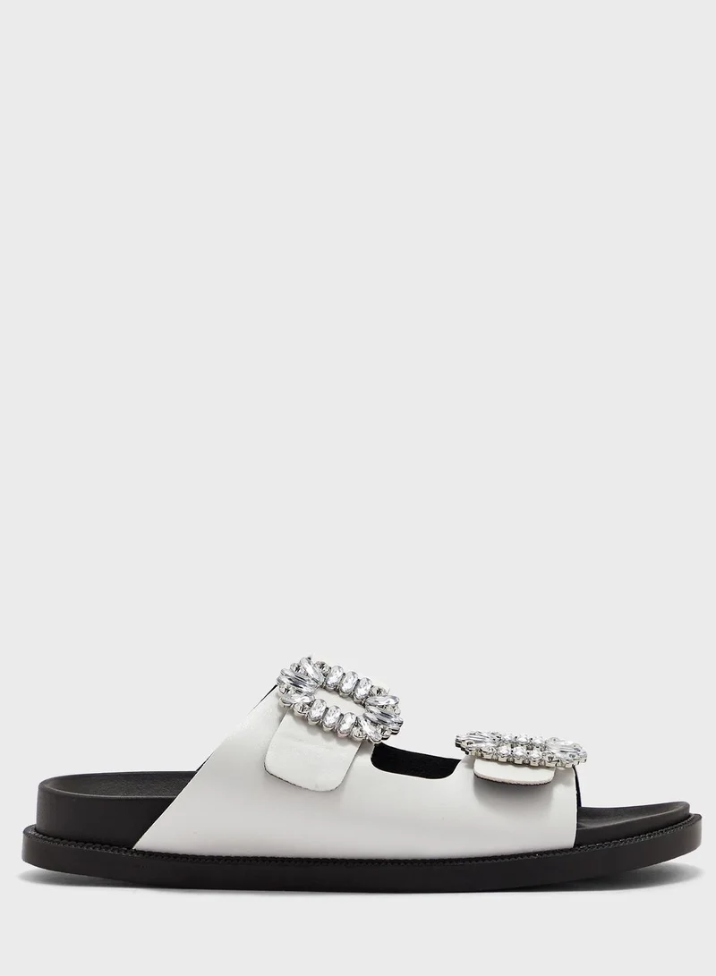 Truffle Jewelled Buckle Flat Sandal