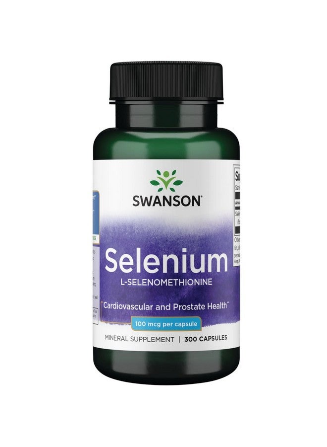 Swanson Selenium (L-Selenomethionine) - Herbal Supplement Promoting Heart Health '&' Prostate Health - May Support Immune System '&' Thyroid Health - (300 Capsules, 100mcg Each) - Image 1