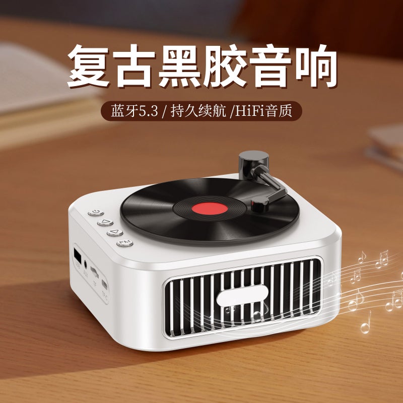 Microphone Vinyl Record Player Bluetooth Speaker Retro Record Player Rechargeable Card-Insertable Portable Karaoke Bluetooth Speaker - Image 2
