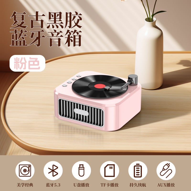 Microphone Vinyl Record Player Bluetooth Speaker Retro Record Player Rechargeable Card-Insertable Portable Karaoke Bluetooth Speaker - Image 1
