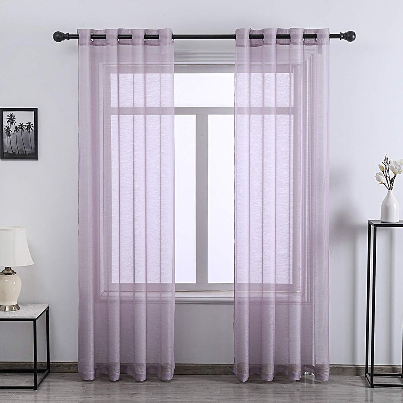 DONREN 108 Inch Textured Sheer Curtains for Bedroom Luxury Soft Durable Grommet Sheer Curtains 2 Panels Lavender Purple - Image 1