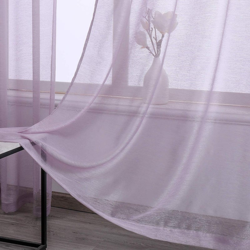 DONREN 108 Inch Textured Sheer Curtains for Bedroom Luxury Soft Durable Grommet Sheer Curtains 2 Panels Lavender Purple - Image 2