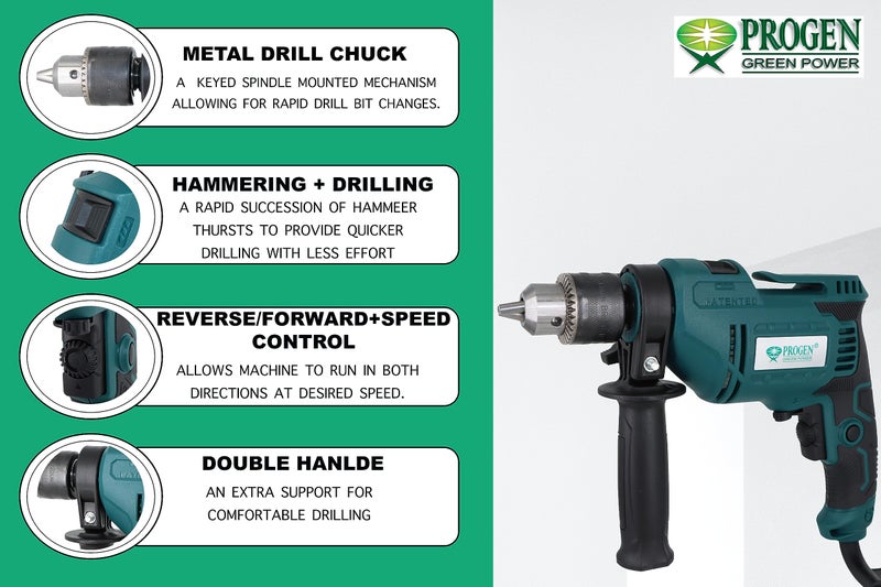 PROGEN Impact Drill 9213-HG, 800W, Copper Armature, Chuck 13mm, 2800 RPM, Forward/Reverse with Variable Speed - 6 Months Warranty - Image 2