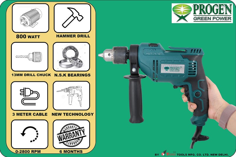 PROGEN Impact Drill 9213-HG, 800W, Copper Armature, Chuck 13mm, 2800 RPM, Forward/Reverse with Variable Speed - 6 Months Warranty - Image 3