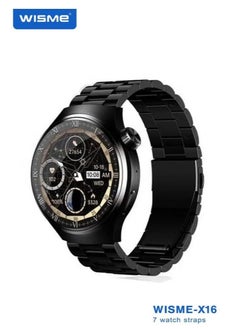 X16 Round Shape Curved Display Smartwatch with 7 Pairs of Straps and Charging Cable – Stylish Smartwatch for Men, Black