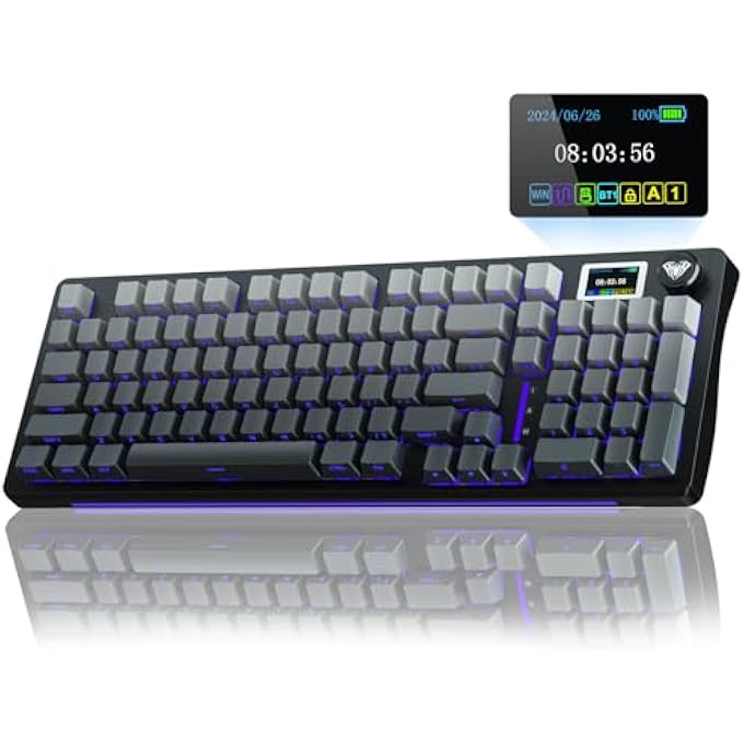 Leobog S98 PRO GAMING KEYBOARD MECHANICAL, 3 MODES MECHANICAL KEYBOARD WIRELESS WITH SCREEN, BUTTON, GASKET STRUCTURE, HOT-SWAPPABLE CUSTOM KEYBOARD, WIRELESS GAMING KEYBOARD RGB, QWERTY (BLACK) - Image 1