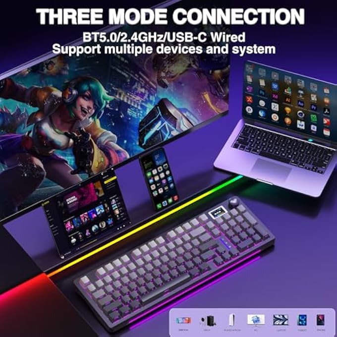 Leobog S98 PRO GAMING KEYBOARD MECHANICAL, 3 MODES MECHANICAL KEYBOARD WIRELESS WITH SCREEN, BUTTON, GASKET STRUCTURE, HOT-SWAPPABLE CUSTOM KEYBOARD, WIRELESS GAMING KEYBOARD RGB, QWERTY (BLACK) - Image 2