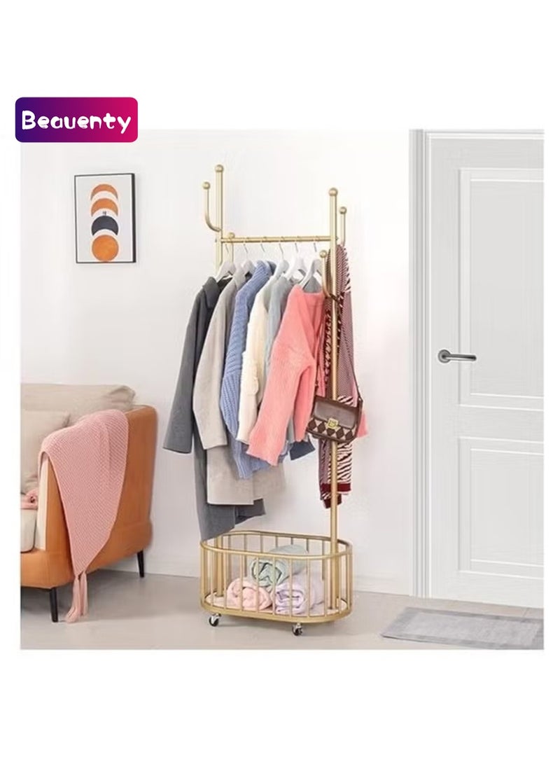 Beauenty Standing Metal Floor Clothes Hanger Portable Wheel Coat Rack Gold Portable Dressing Room Guarda  Entrance Furniture - Image 1