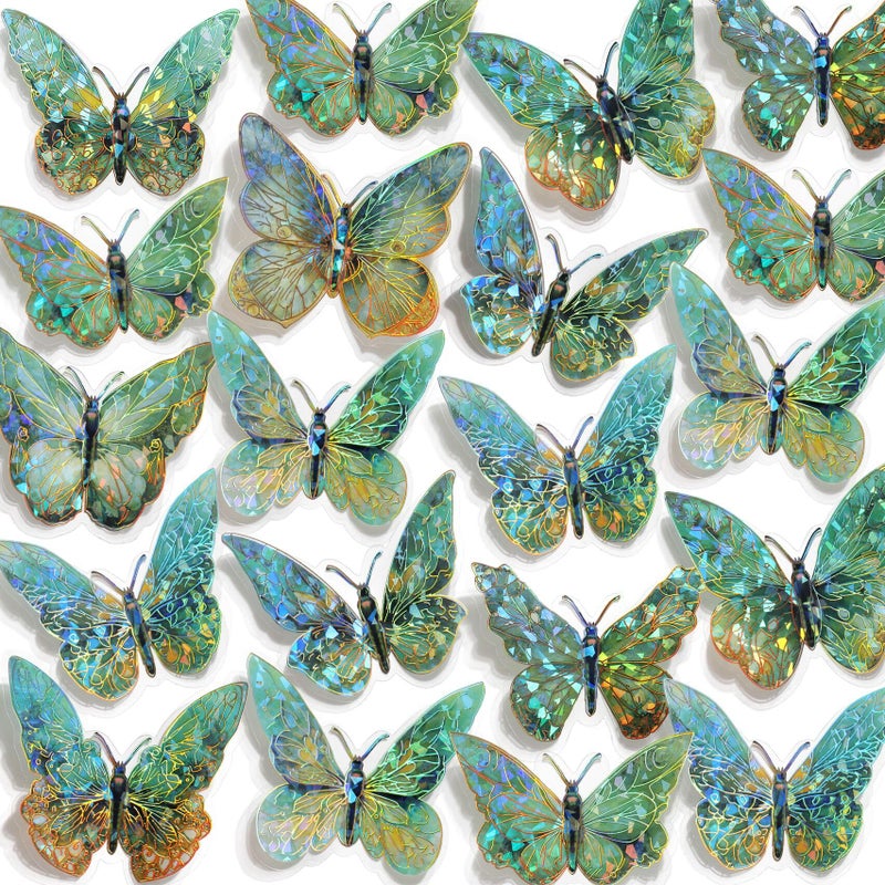 RAINBOW WSK 50 PCs Butterfly Wall Decor Cute Fairy Butterflies Wall Stickers 3D Butterflies for Birthday Cake Wedding Party Craft Room Decor Removable DIY Wall Decals sm- (Green) - Image 1