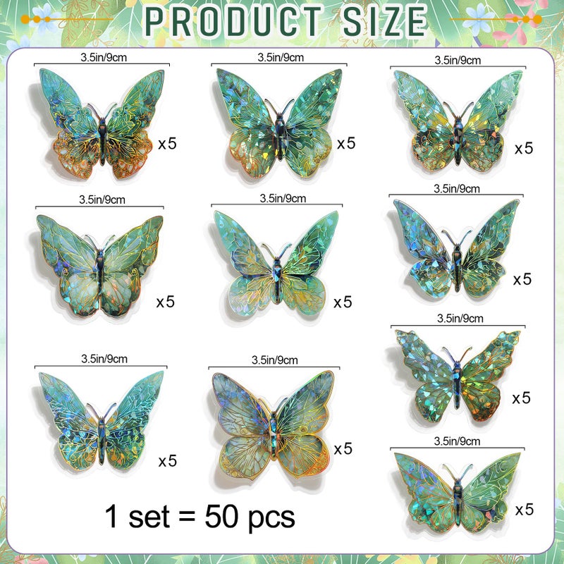 RAINBOW WSK 50 PCs Butterfly Wall Decor Cute Fairy Butterflies Wall Stickers 3D Butterflies for Birthday Cake Wedding Party Craft Room Decor Removable DIY Wall Decals sm- (Green) - Image 4