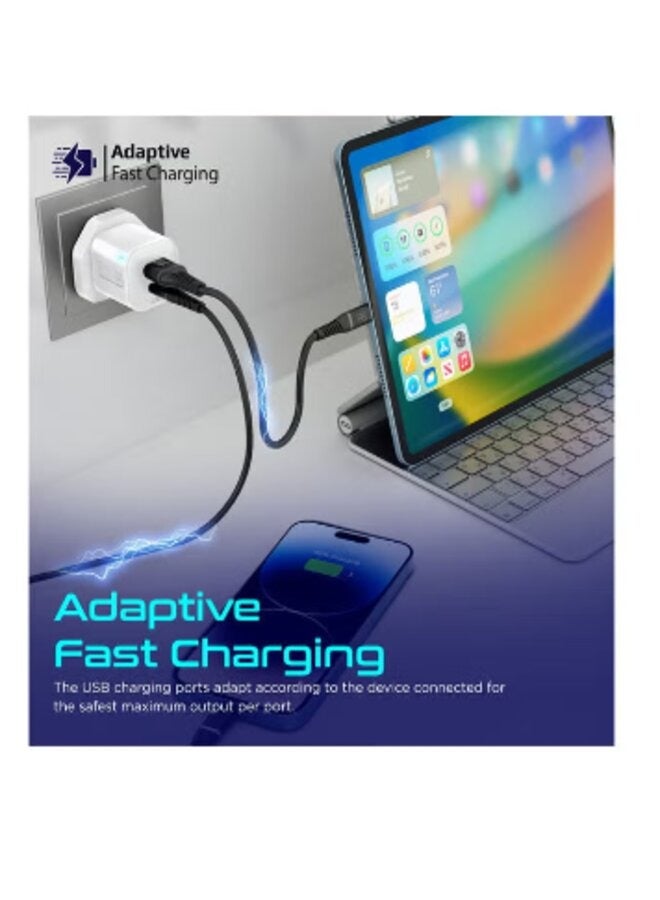 general AC Charger, Premium 25W Type-C Power Delivery Dual Port Wall Charger With 18W Qualcomm QC 3.0 USB Port, Adaptive Fast Charging And Surge Protection White - Image 3
