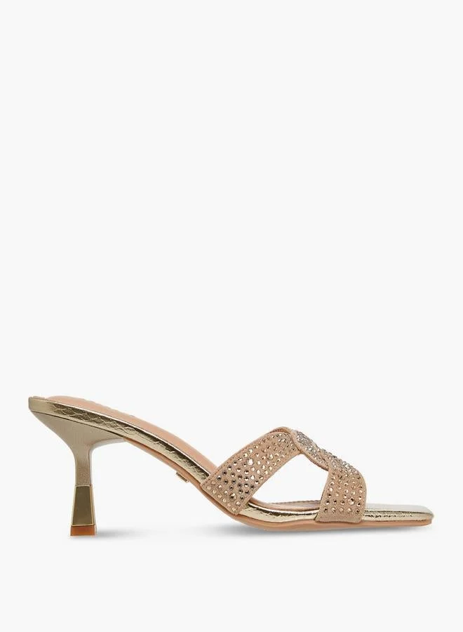 Women's Embellished Slip-On Sandals with Flared Heels
