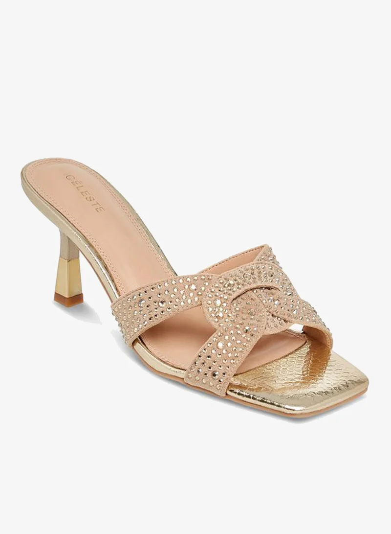 سيليست صنادل نسائية مزينة بكعب مائل سهلة الارتداء
