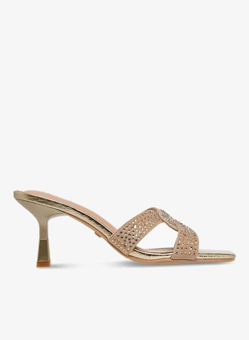 Celeste Women's Embellished Slip-On Sandals with Flared Heels