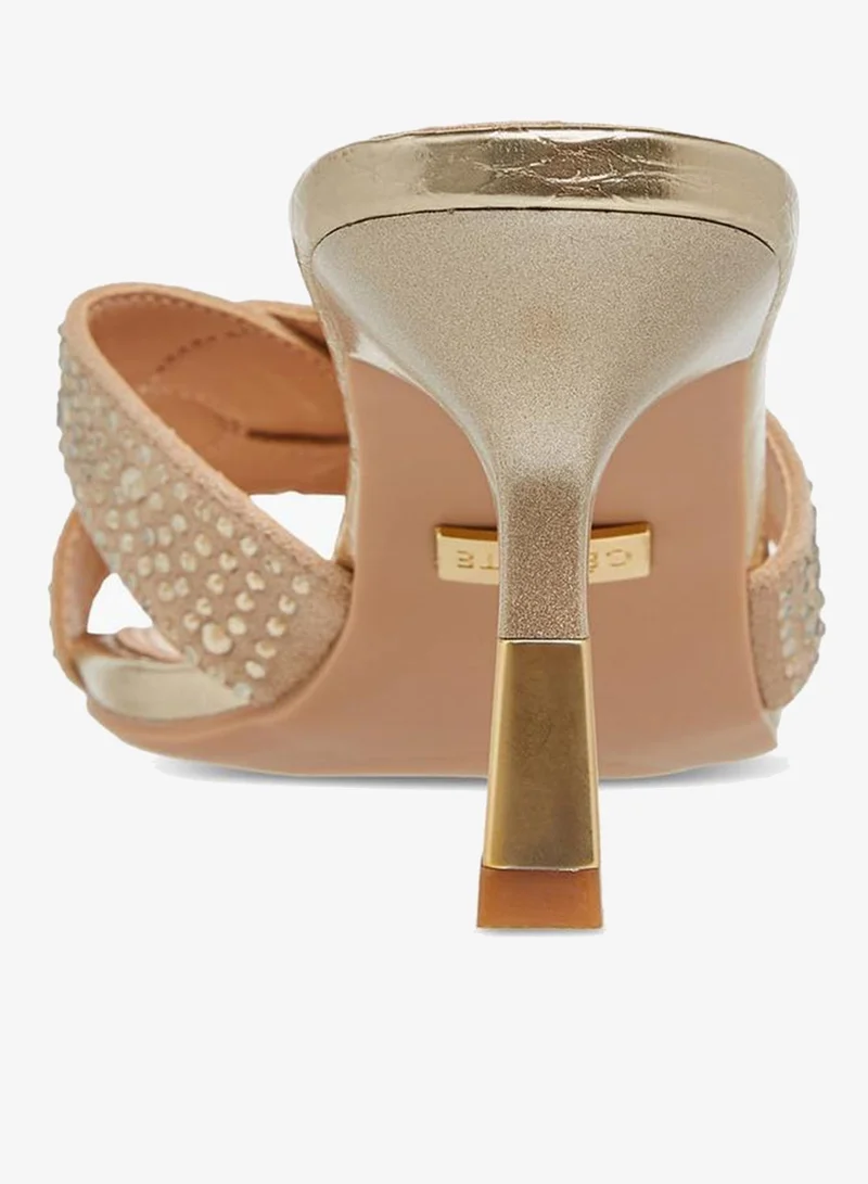 Celeste GOLD Women's Embellished Slip-On Sandals with Flared Heels for Women | Best Price UAE