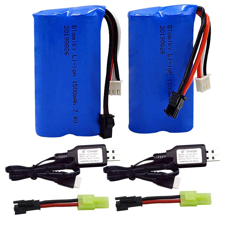 Blomiky 2 Pack H101 7.4V 2S 15C 1500Mah Battery With Sm 2P Plug And Usb Charger Cable For H105 H103 H101 Remote Control Rc Boat H101 Battery And Usb 2 - Image 1
