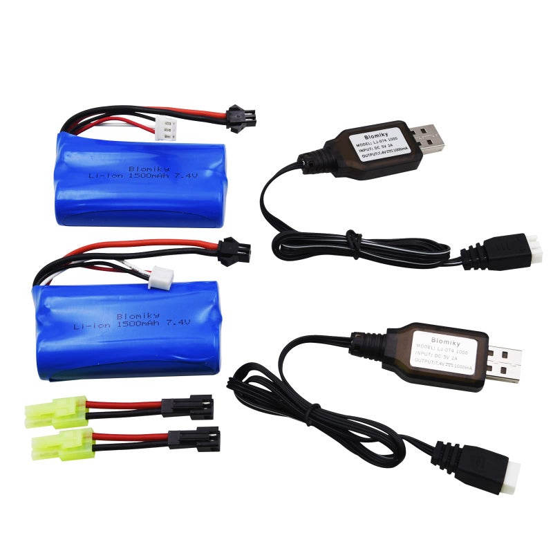 Blomiky 2 Pack H101 7.4V 2S 15C 1500Mah Battery With Sm 2P Plug And Usb Charger Cable For H105 H103 H101 Remote Control Rc Boat H101 Battery And Usb 2 - Image 4