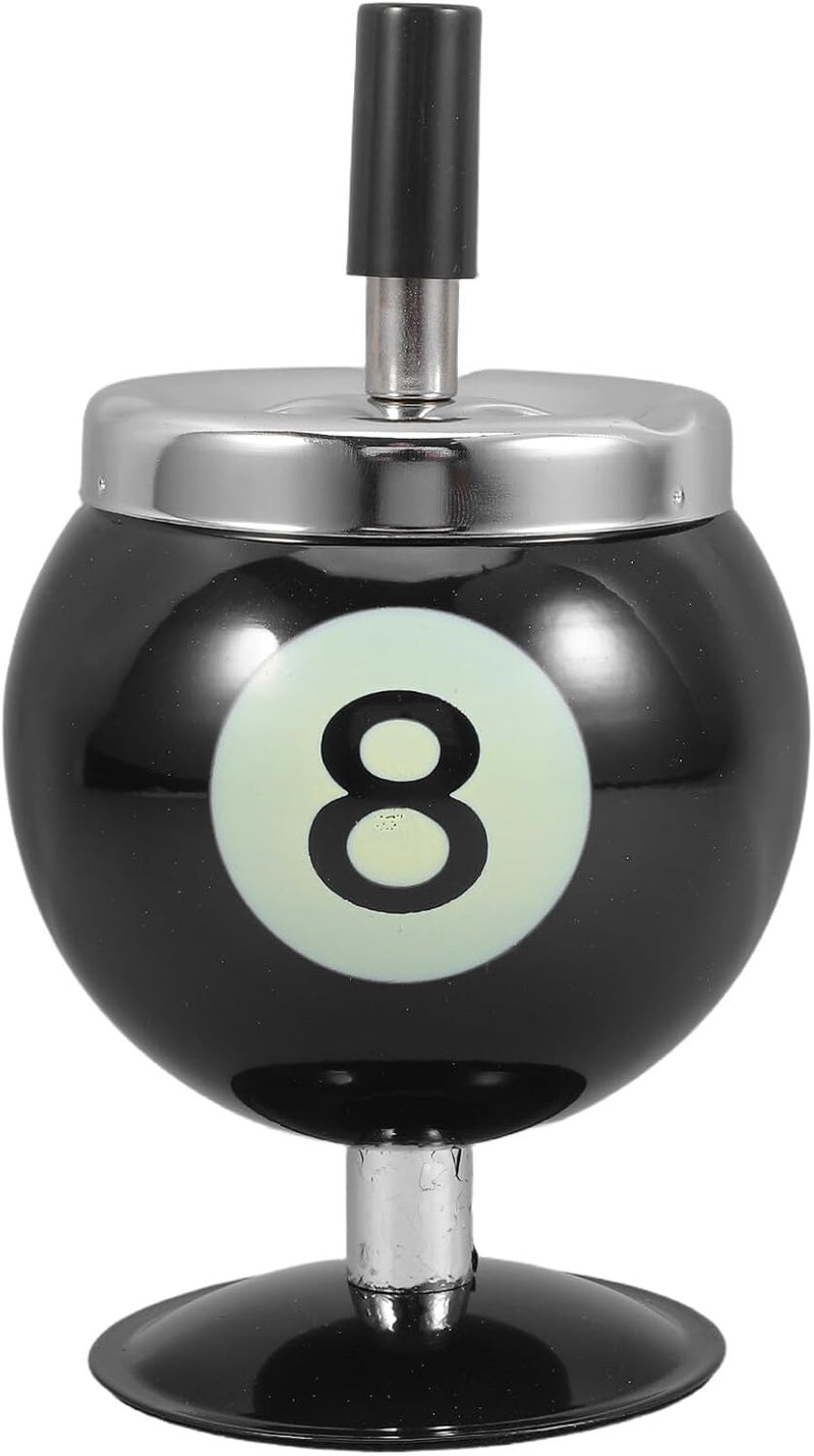 Metal Billiard Ashtray with Lid, Sealable Desktop Ash Container for Office and Home, Black Covered and Cigar Ash Holder - Image 1
