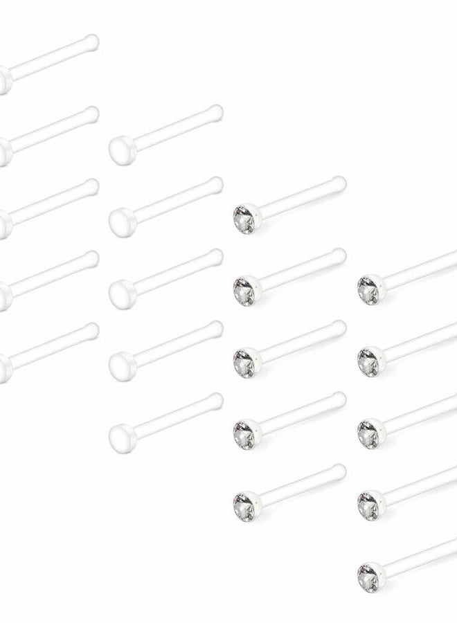 D.Bella 20g Clear Nose Rings Retainer Acrylic Nose Ring Stud Bioflex Bone Pin Straight Nose Studs Retainer Flexible Nose Piercing Retainer for Men Women - Image 1