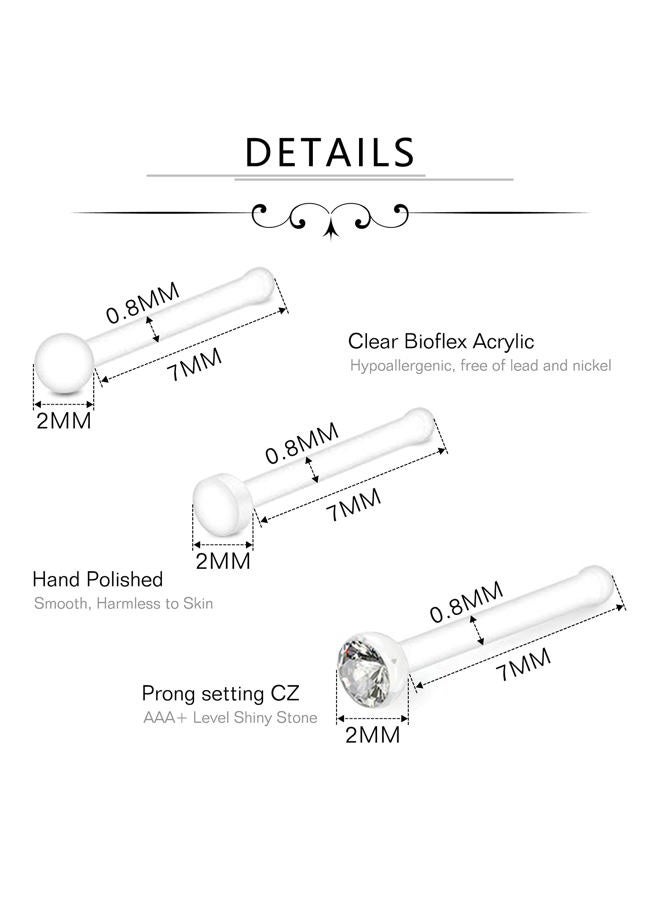 D.Bella 20g Clear Nose Rings Retainer Acrylic Nose Ring Stud Bioflex Bone Pin Straight Nose Studs Retainer Flexible Nose Piercing Retainer for Men Women - Image 3