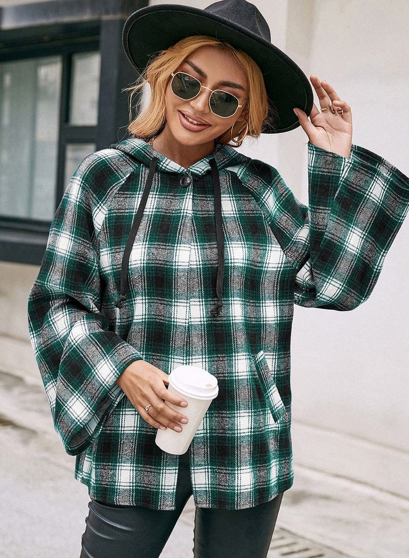 Loquat Hooded Loose Casual Cardigan Plaid Shirt Coat Multicolour - Image 1