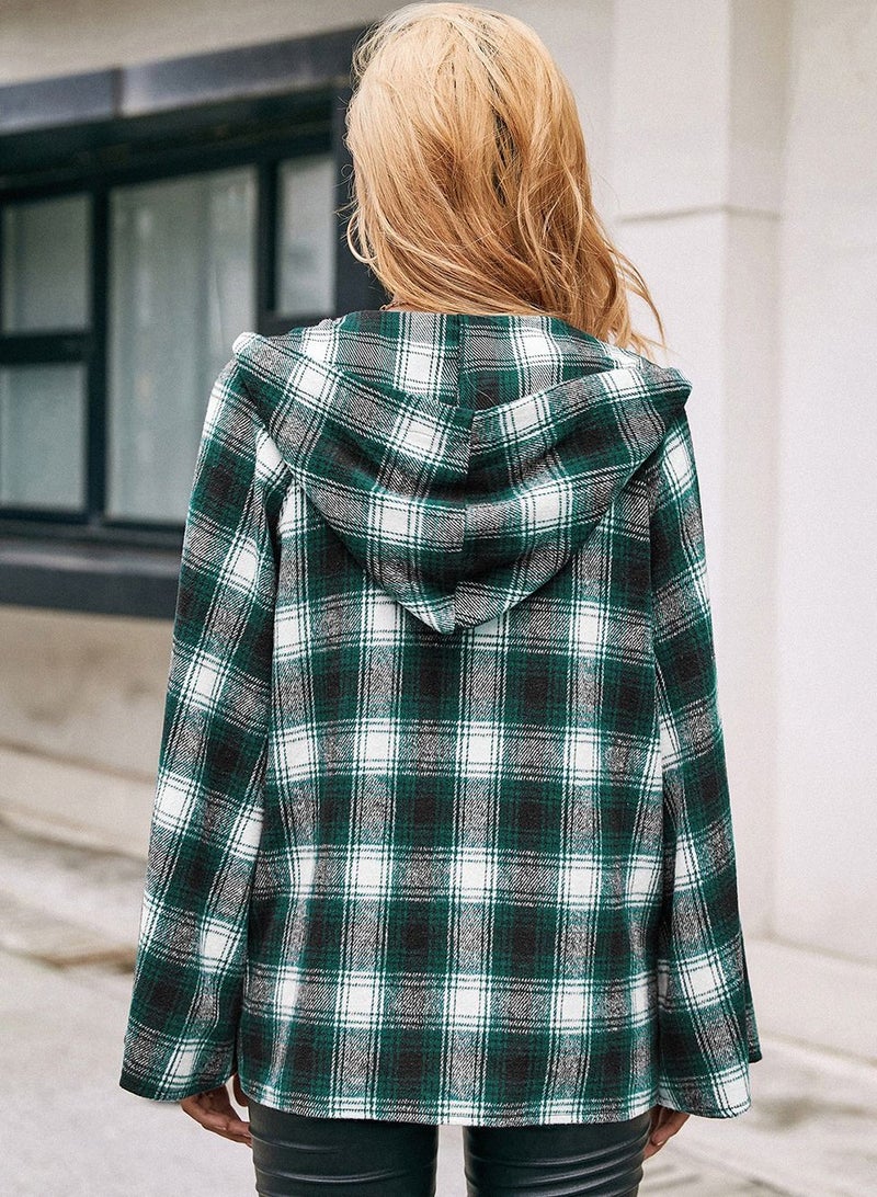 Loquat Hooded Loose Casual Cardigan Plaid Shirt Coat Multicolour - Image 2