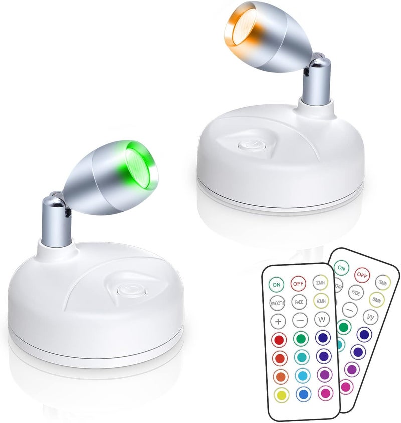 HFCDL Small Spotlight Battery Operated Accent Light with Remote, RGB LED Wireless Little Spot Light Rotatable with Dimmer & Timer for Artwork Painting - Image 1