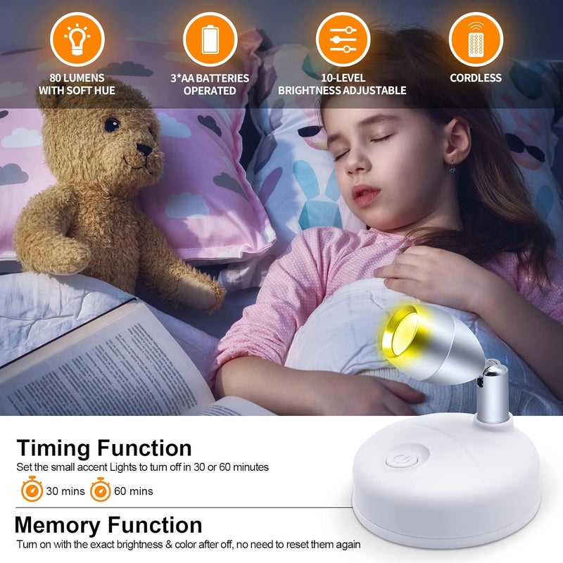 HFCDL Small Spotlight Battery Operated Accent Light with Remote, RGB LED Wireless Little Spot Light Rotatable with Dimmer & Timer for Artwork Painting - Image 4