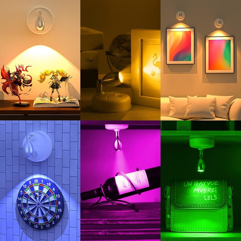 HFCDL Small Spotlight Battery Operated Accent Light with Remote, RGB LED Wireless Little Spot Light Rotatable with Dimmer & Timer for Artwork Painting - Image 5