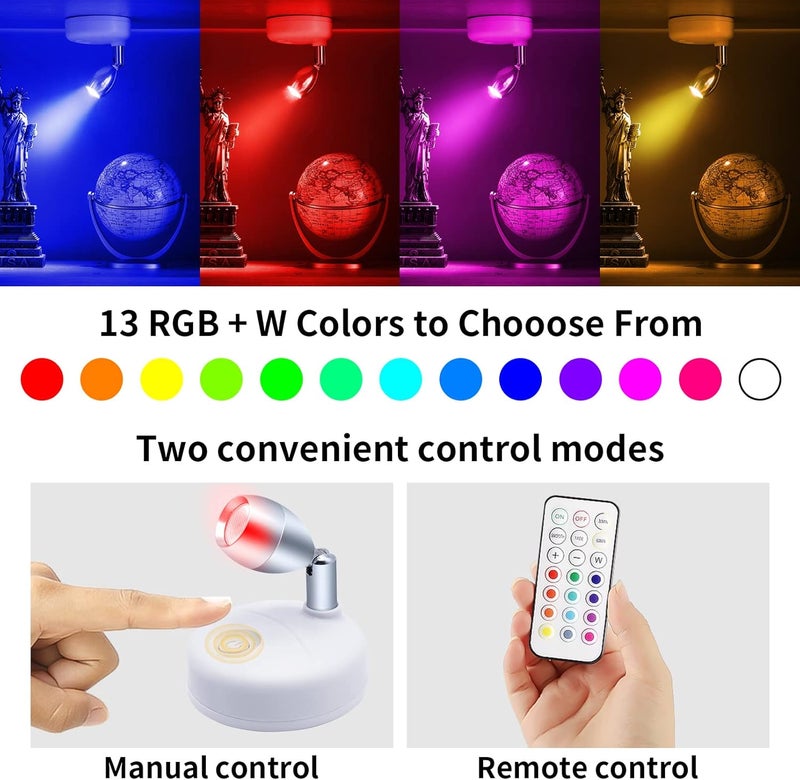 HFCDL Small Spotlight Battery Operated Accent Light with Remote, RGB LED Wireless Little Spot Light Rotatable with Dimmer & Timer for Artwork Painting - Image 2