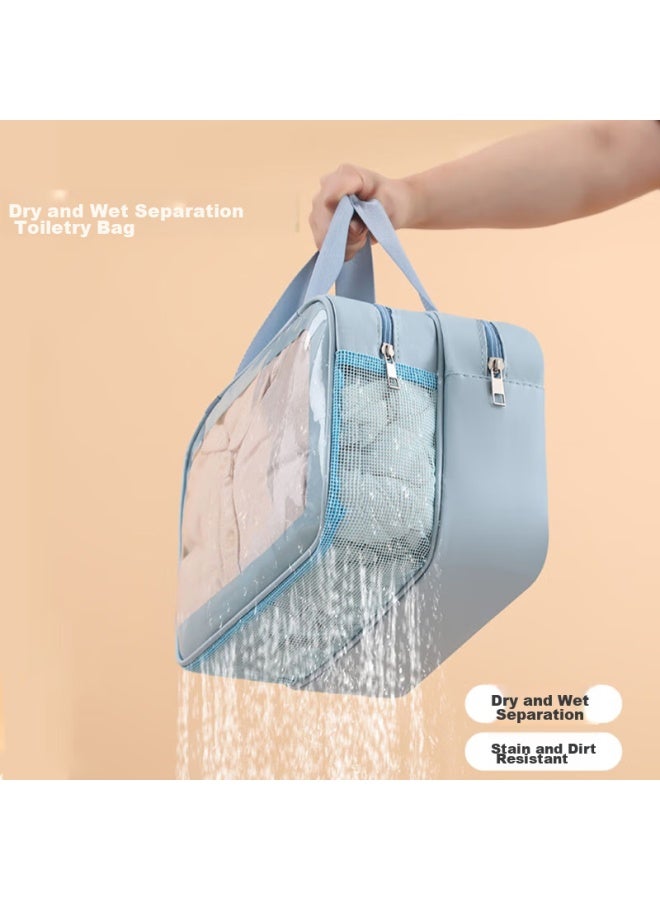 JAJALIN Jajalin Toiletry Bag Storage, For Men And Women, Travel, Business Trip, Wet And Dry Separation, Portable Wash And Care Makeup Bag, Large Capacity, Blue Style  - Image 4