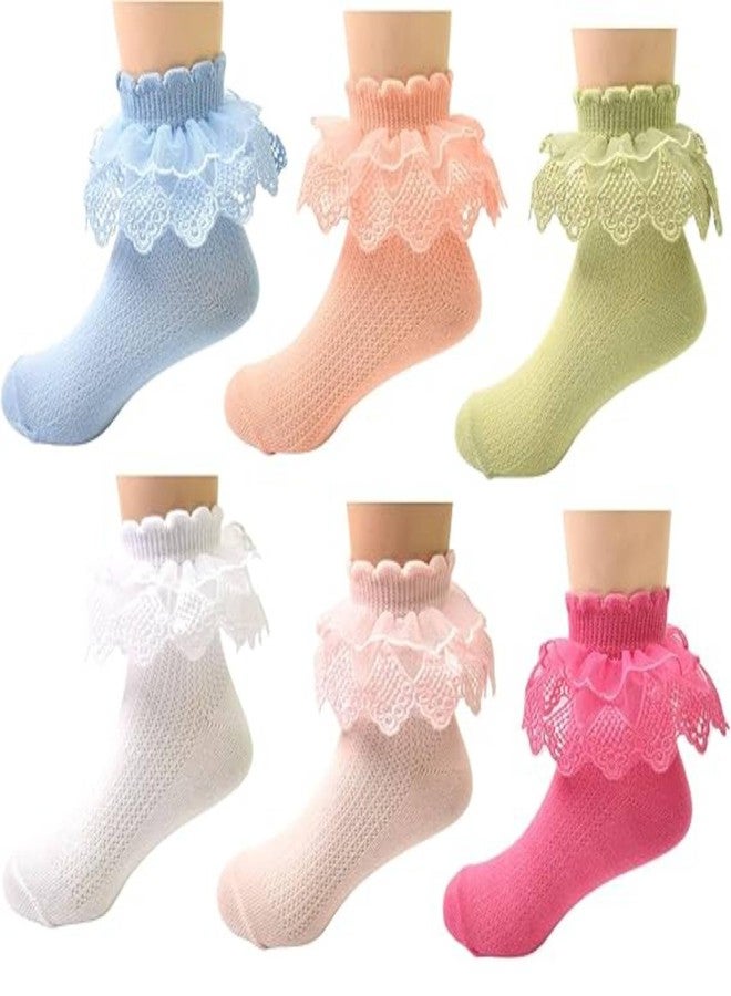 Fashiol 6 Pairs Toddler Girl Frilly Lace Socks Cotton Thin Baby Kids Cute Mesh Church Ankle Princess Dress Little Baby Girls Socks | Multicolor. 2 to 10 Years (IN, Age, 6 Years, 8 Years, Multicolor) - Image 1