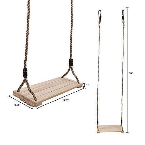 HEY PLAY Wooden Swing Outdoor Flat Bench Seat with Adjustable Nylon Hanging Rope for Kids Playset Frame or Tree Backyard Swinging Toy Brown - Image 5