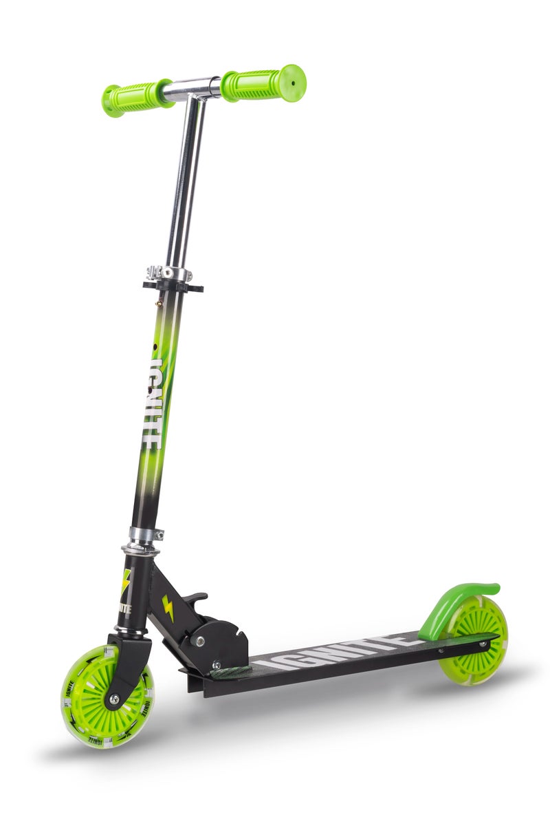 MONDO Ignite Flow 2-wheeled Green Scooter with Safety Pads & Helmet | LED Light Up-Wheels | Kids Scooter | Adjustable Height | Outdoor Adventure - Image 2